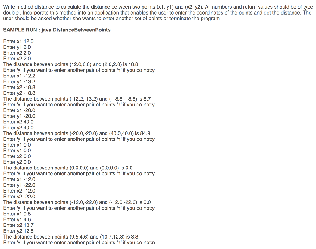 Solved Write method distance to calculate the distance | Chegg.com