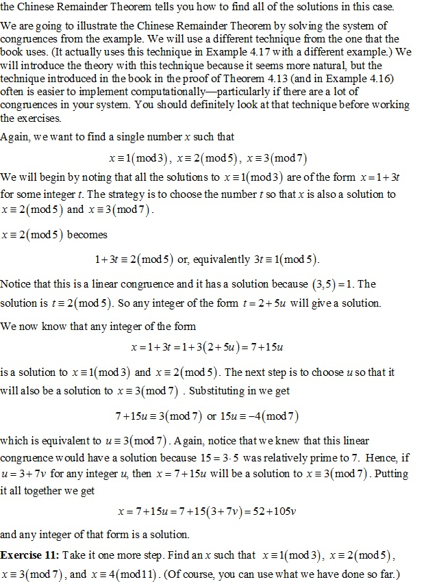 Solved The Chinese Remainder Theorem Tells You How To Find | Chegg.com