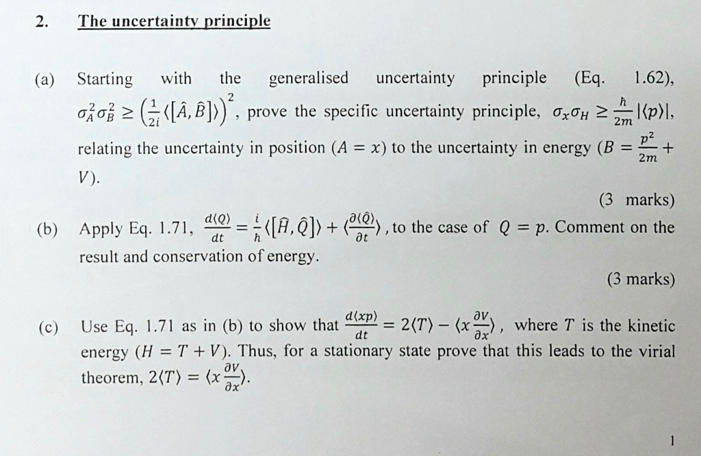 Solved 2. The Uncertainty Principle (a) Starting Wth The | Chegg.com