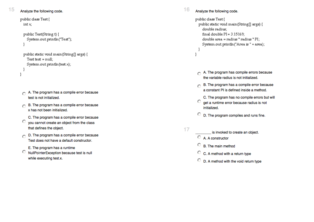 Solved Analyze the following code. public class Test {intx; | Chegg.com