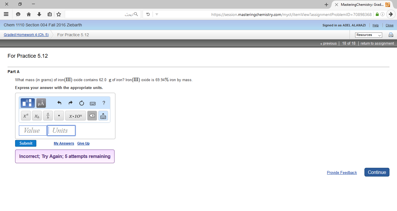 Solved What mass (in grams) of iron(III) oxide contains 62.0