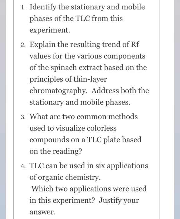 Solved Identify the stationary and mobile phases of the TLC