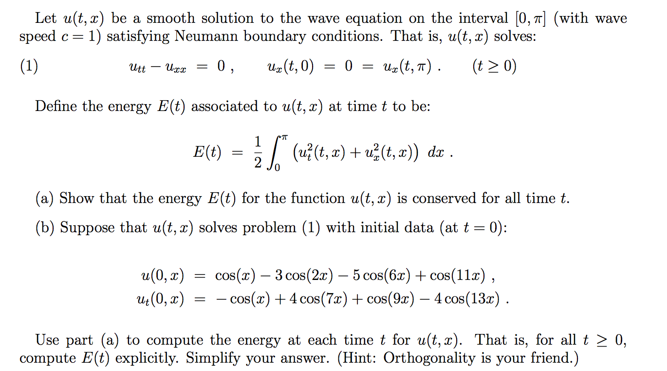 Solved Let u(t, x) be a smooth solution to the wave equation | Chegg.com