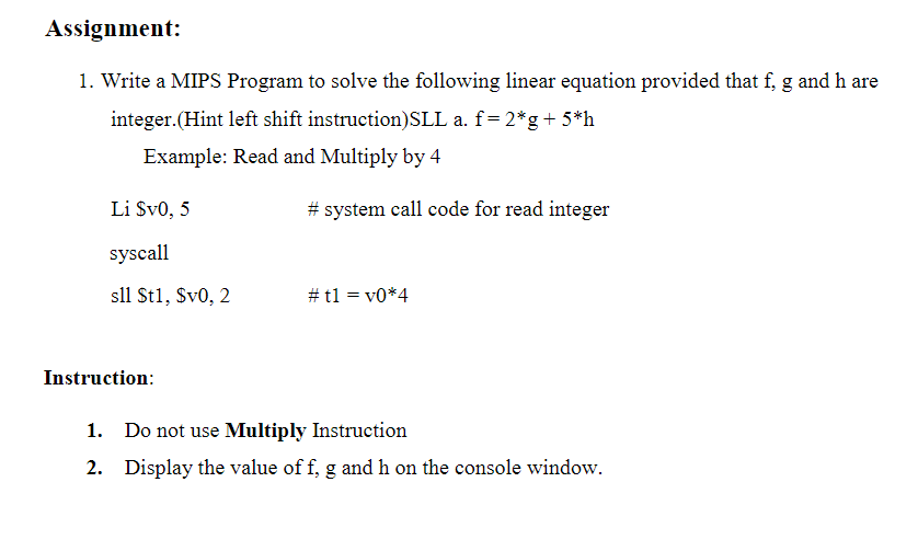 Assignment 1. Write A MIPS Program To Solve The | Chegg.com