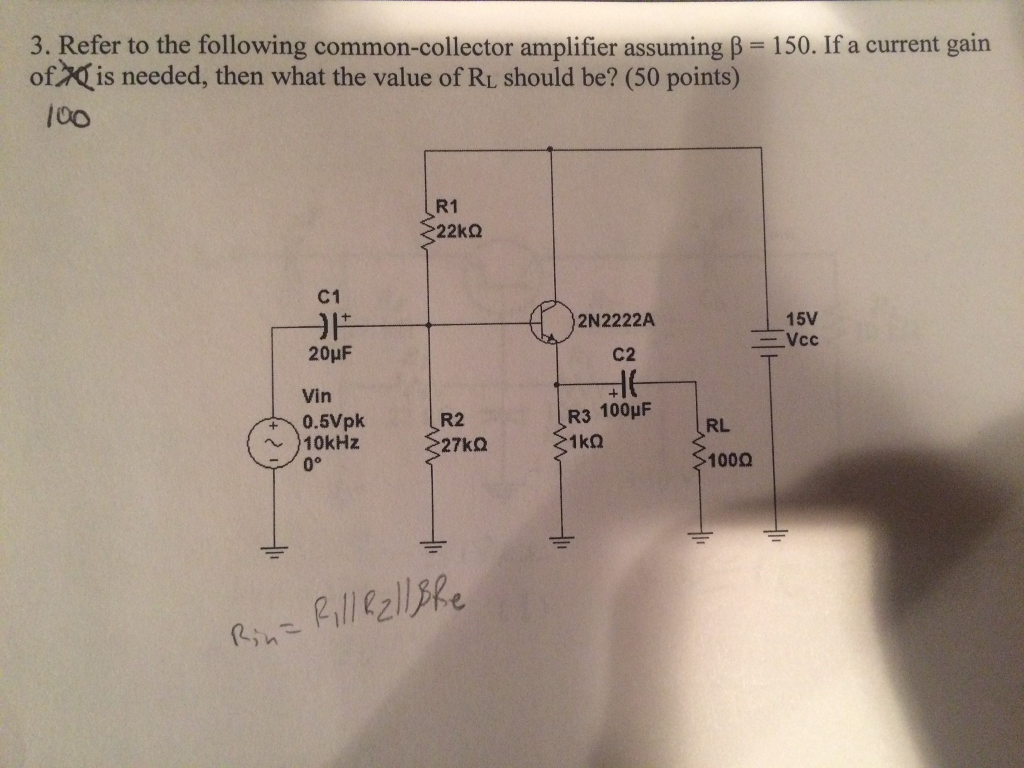 Solved Refer to the following commoncollector amplifier