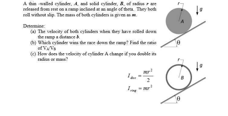 Solved A Thin -walled Cylinder, A, And Solid Cylinder, B, Of | Chegg.com