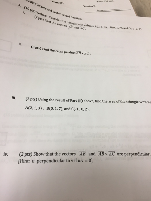 points) vectors Math 231 Version and vector valued | Chegg.com
