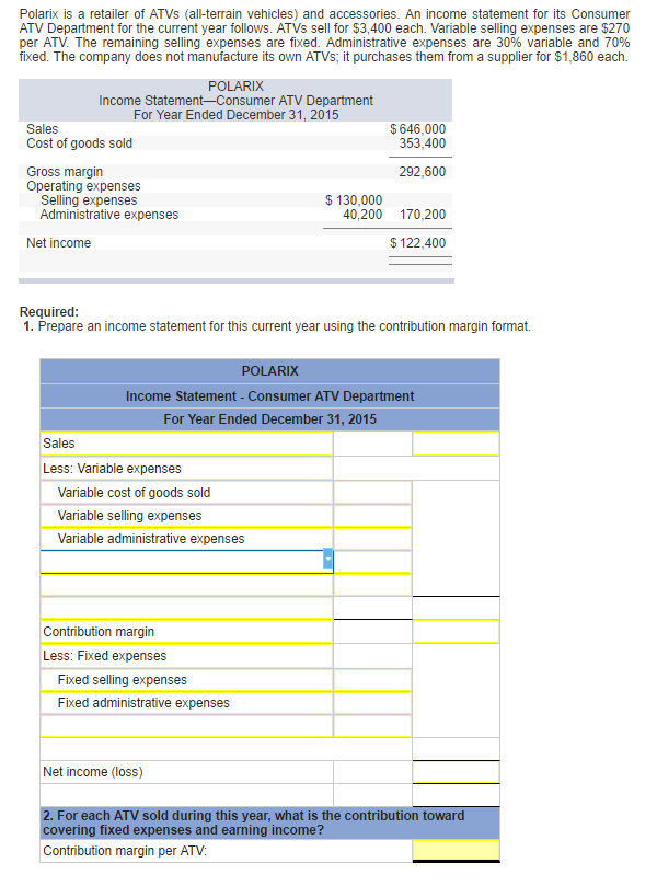 Solved Polarix is a retailer of ATVs (all-terrain vehicles) | Chegg.com