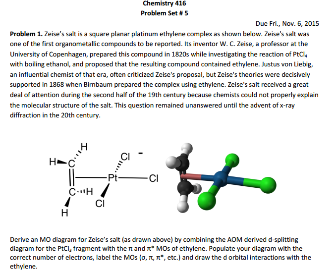 Solved Problem 1. Zeise s salt is a square planar platinum Chegg