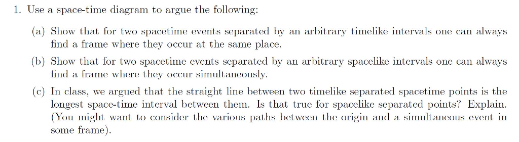 Solved 1. Use a space-time diagram to argue the following: | Chegg.com
