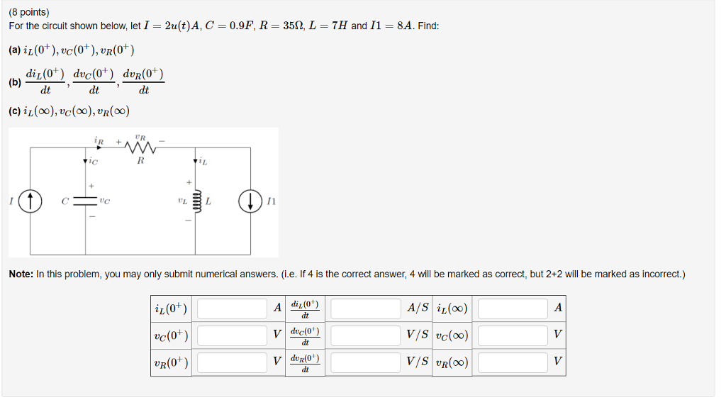Solved For the circuit shown below, let I=2u(t)A, C=0.9F, | Chegg.com