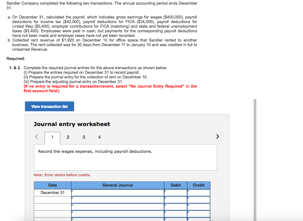 Solved Sandler Company Completed The Following Two | Chegg.com