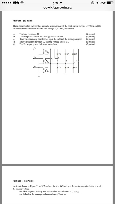 Solved Three phase bridge rectifier has a purely resistive | Chegg.com