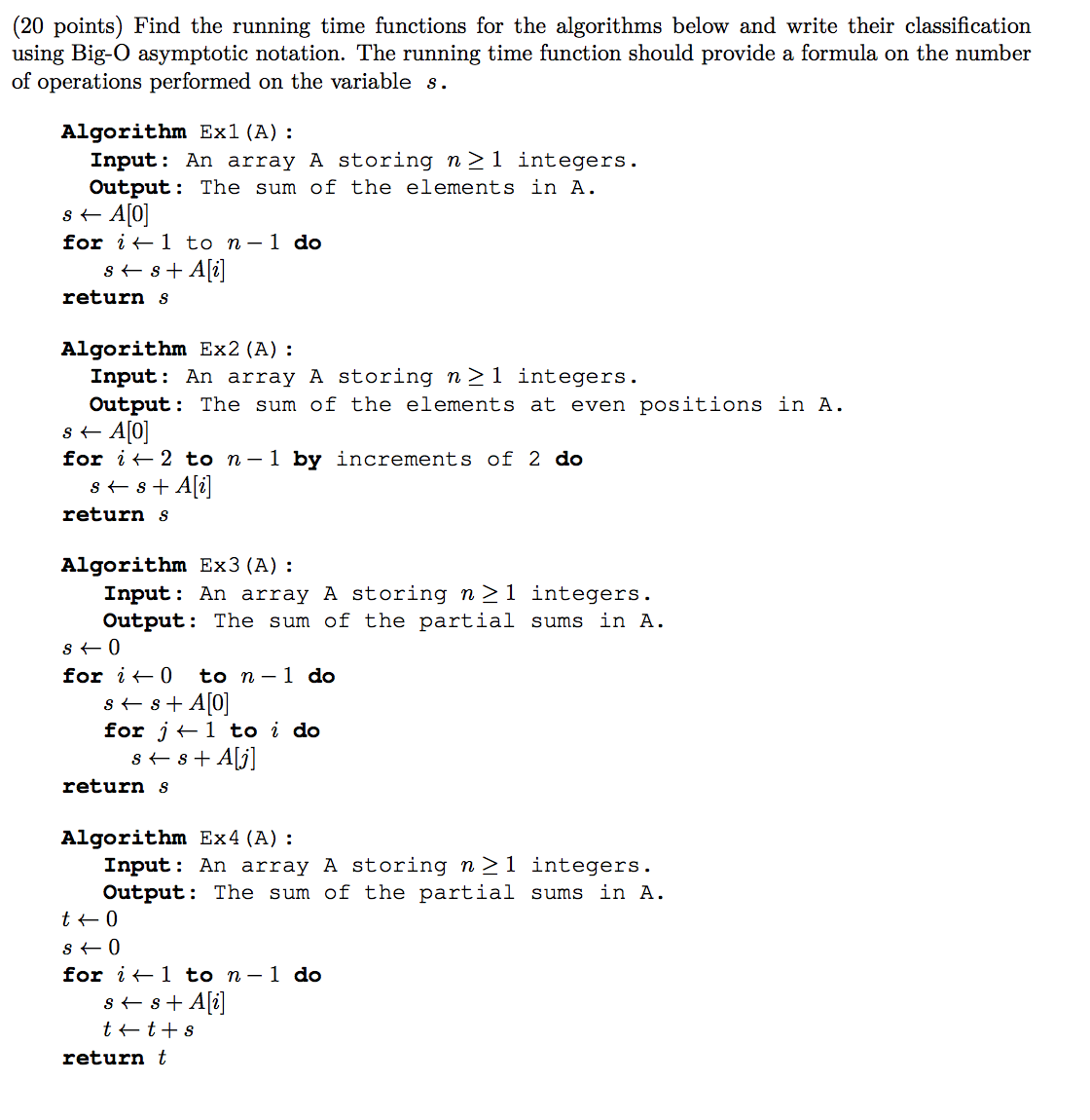 Find The Running Time Functions For The Algorithms