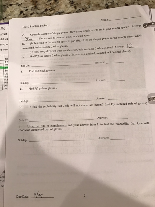 Solved MAT 152: Unit 2 Problem Packet Name Tally Pay Josie's | Chegg.com