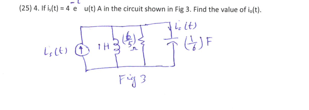 Solved (25) 4. If is(t) = 4 e u(t) A in the circuit shown in | Chegg.com