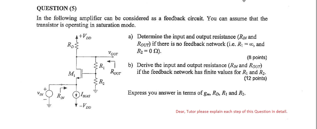 Solved In the following amplifier can be considered as a | Chegg.com