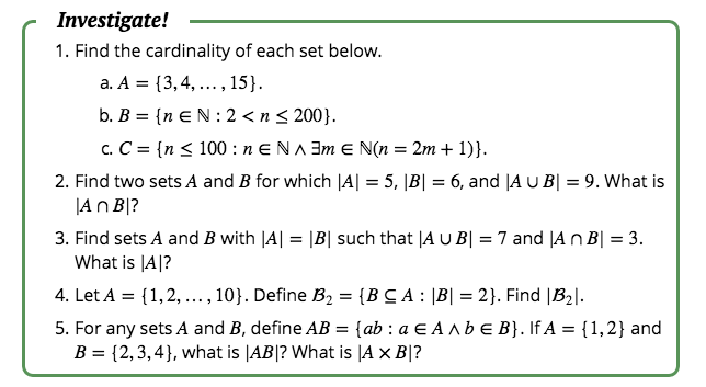 Solved Find The Cardinality Of Each Set Below. A. A = {3, | Chegg.com