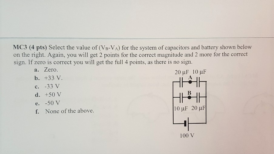 Solved Select The Value Of (V_B-V_A) For The System Of | Chegg.com