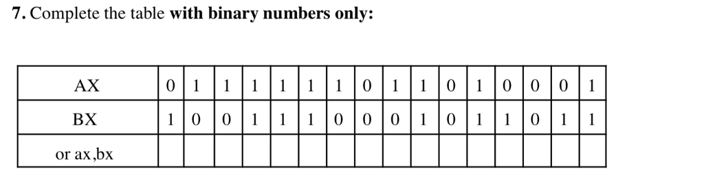 Solved 7.Complete the table with binary numbers only: 00 00 | Chegg.com