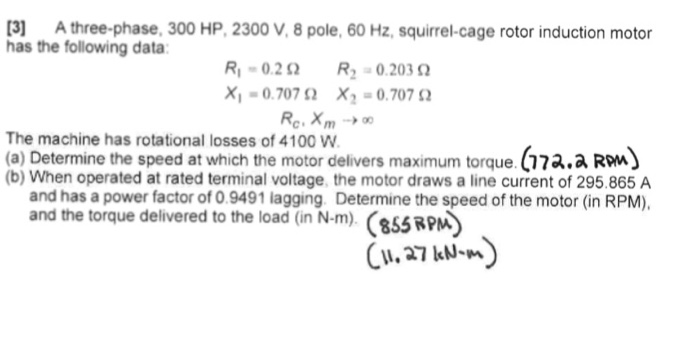 Solved A three-phase 300 HP 2300 V, 8 pole. 60 Hz. | Chegg.com