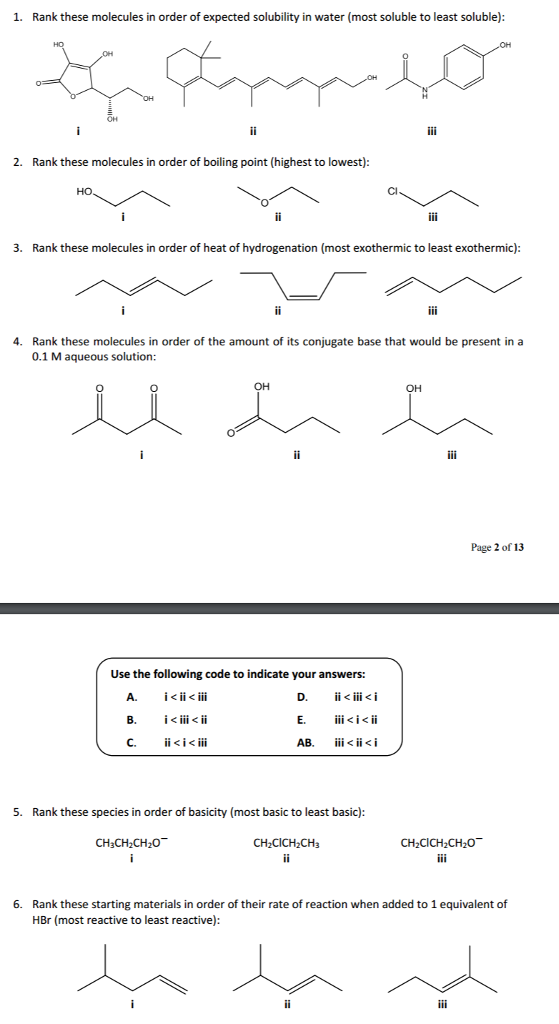 Solved Rank these molecules in order of expected solubility