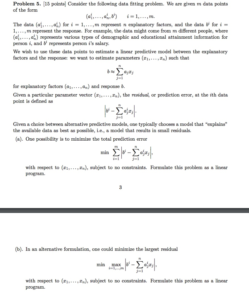 Problem 5. [15 points] Consider the following data | Chegg.com