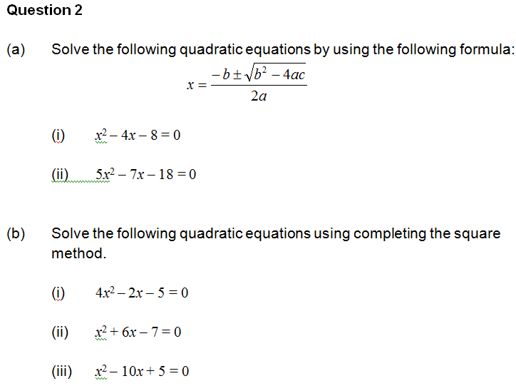 solve the following problems involving quadratic equation