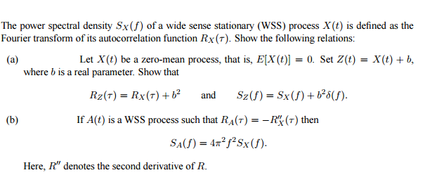 Solved The power spectral density Sx(f) of a wide sense | Chegg.com