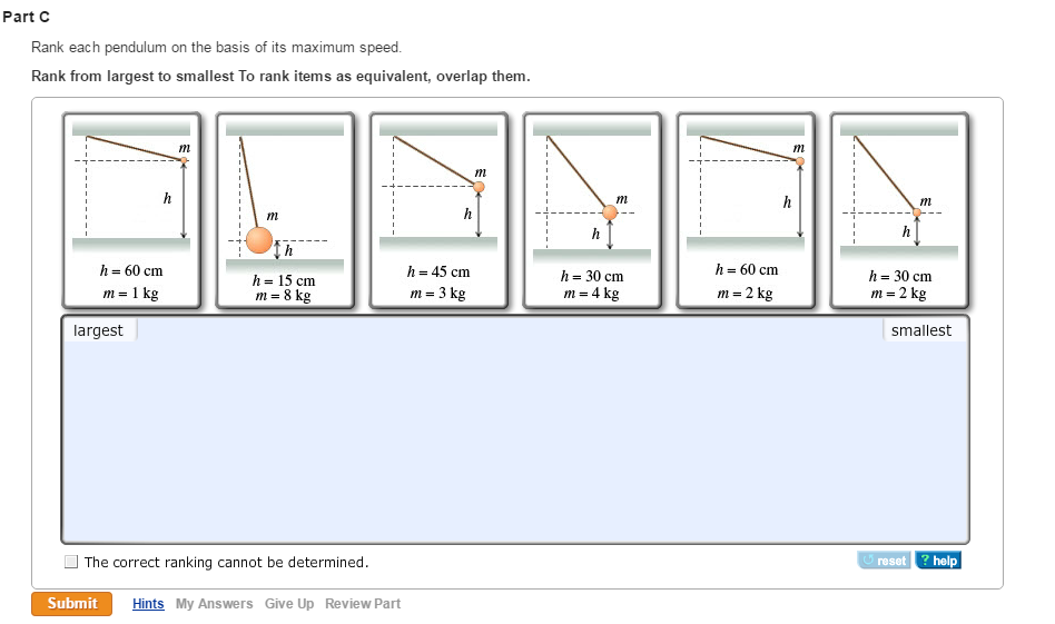 Solved Six pendulums of various masses m are released from