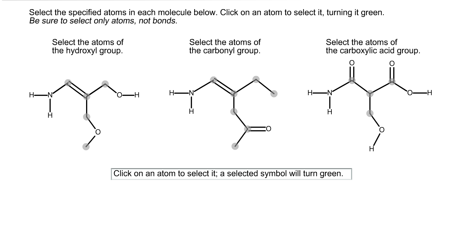 Solved Select the specified atoms in each molecule below. | Chegg.com