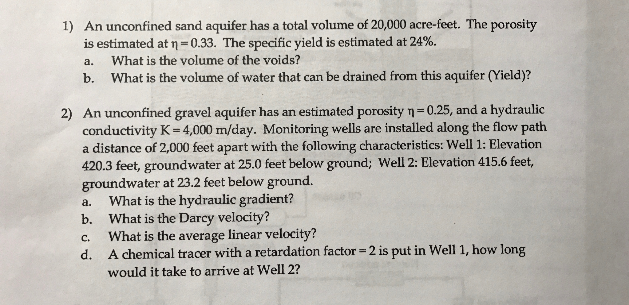 Solved An unconfined sand aquifer has a total volume of | Chegg.com