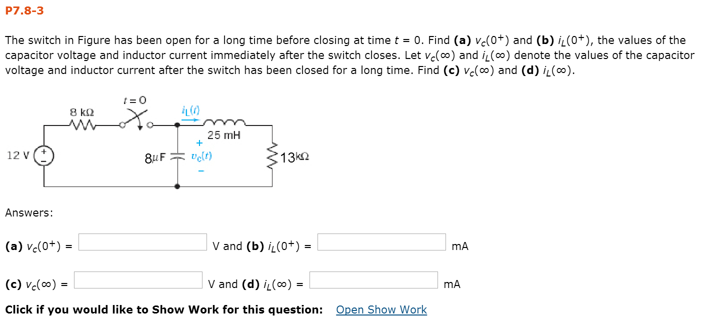 Solved The switch in Figure has been open for a long time | Chegg.com