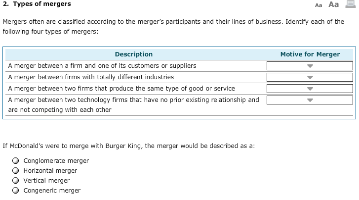 Solved Mergers Often Are Classified According To The | Chegg.com