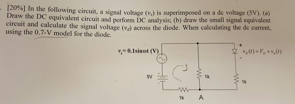 Solved In the following circuit, a signal voltage (v_s) is | Chegg.com