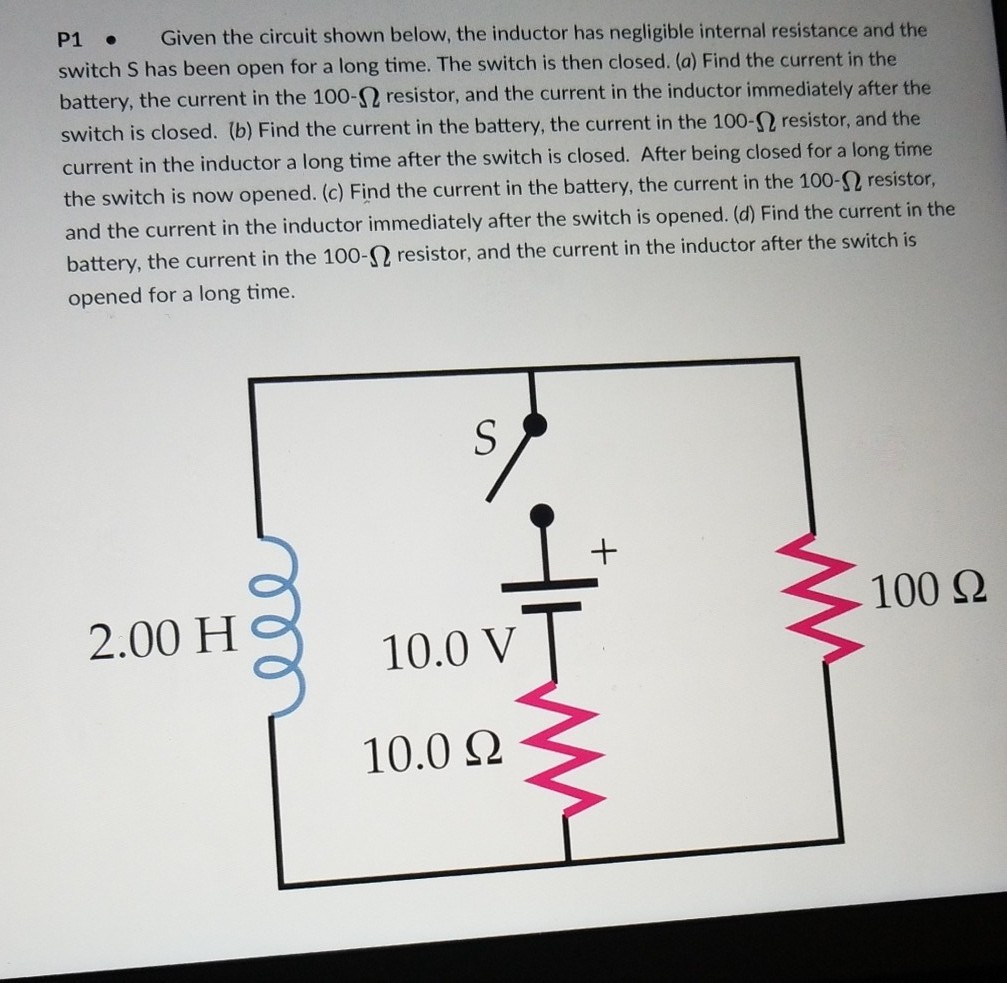 Solved Given the circuit shown below, the inductor has