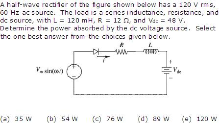 Solved A half-wave rectifier of the figure shown below has a | Chegg.com