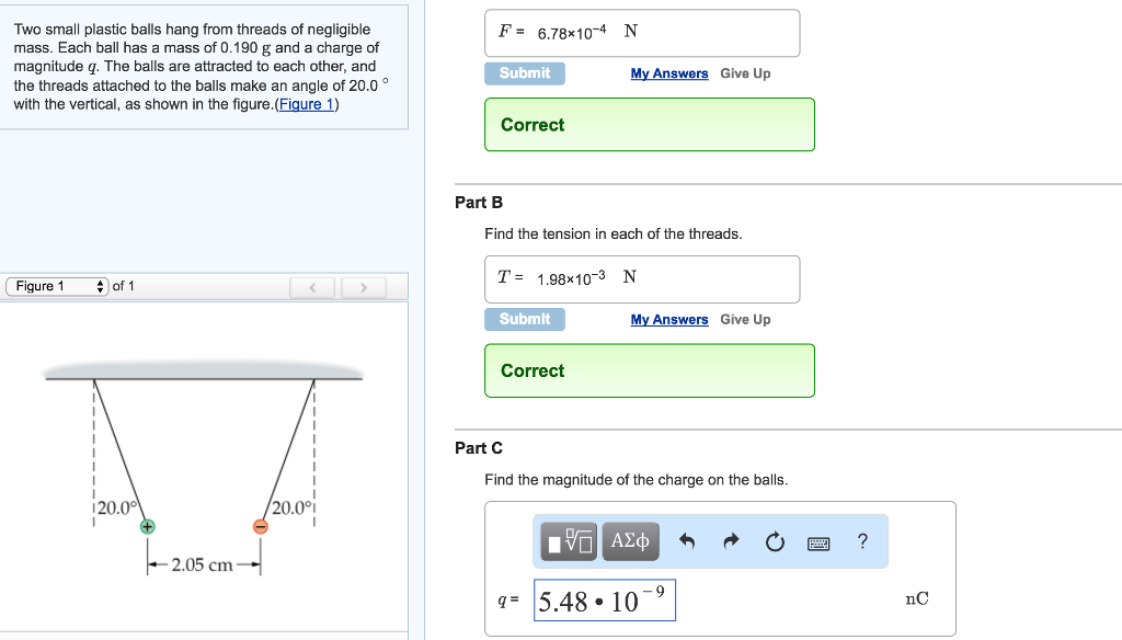 Solved Two small plastic balls hang from threads of