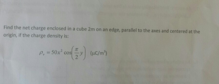 Solved Find the net charge enclosed in a cube 2m on an edge, | Chegg.com