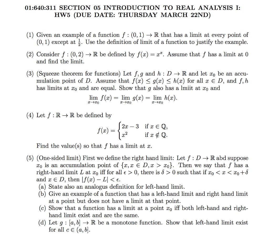 Solved 01:640:311 SECTION 05 INTRODUCTION TO REAL ANALYSIS | Chegg.com