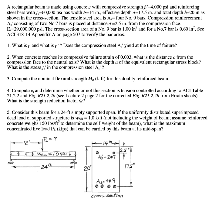 Solved A Reinforced Concrete Beam Has A Width Of 310mm And An