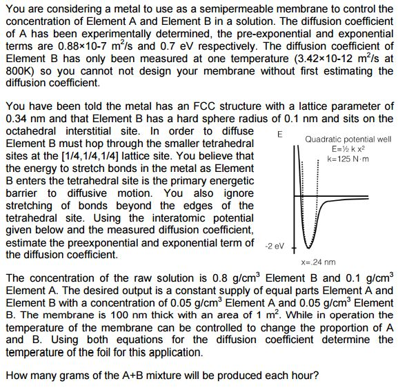 You Are Considering A Metal To Use As A Semipermeable Chegg