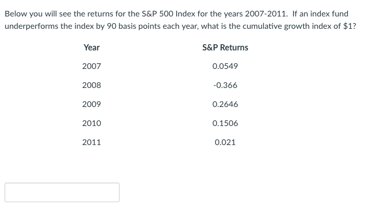 Solved Below You Will See The Returns For The S&P 500 Index | Chegg.com