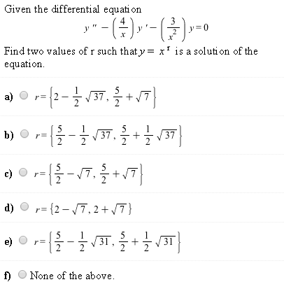 Solved Given the differential equation. Find two values of r | Chegg.com