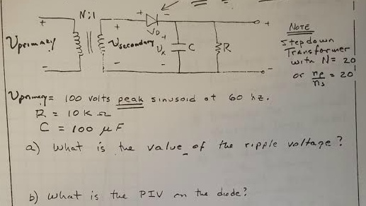 Solved Diode is Ideal. what is the value of the ripple | Chegg.com