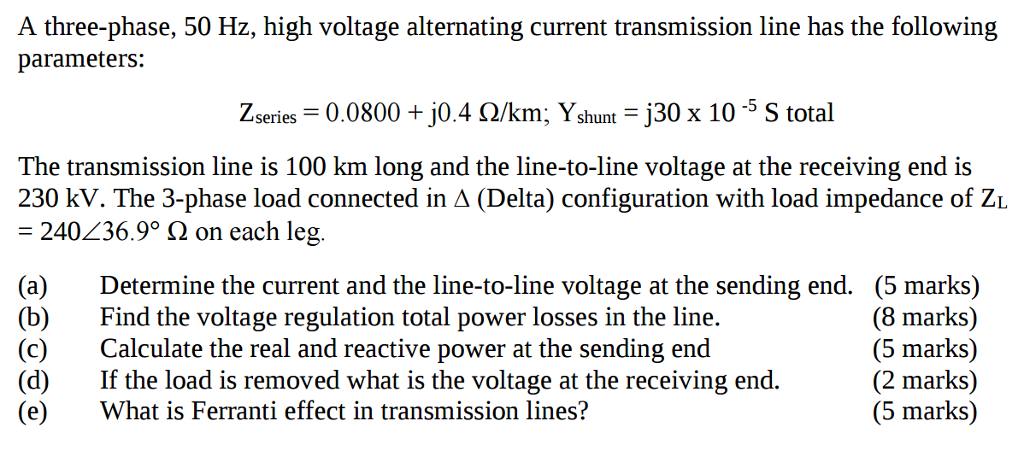 Solved A three-phase, 50 Hz, high voltage alternating | Chegg.com