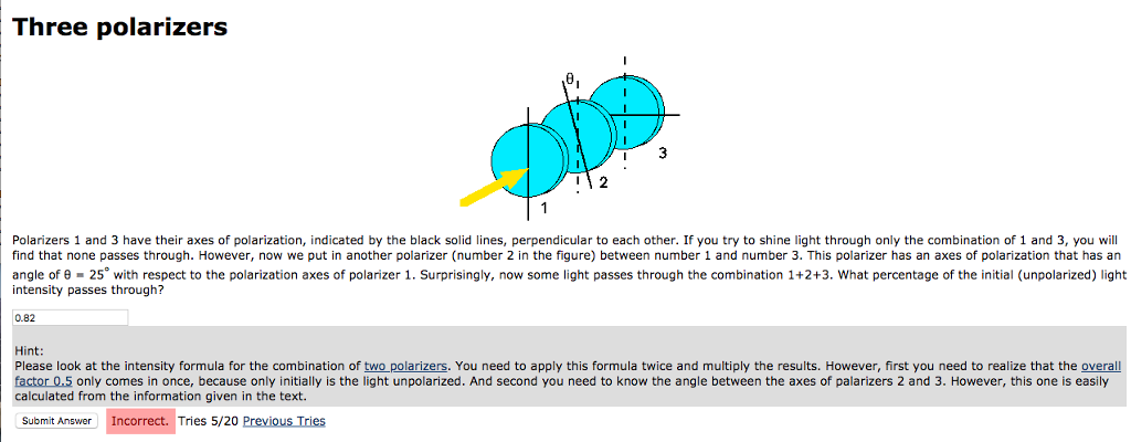 Solved Three Polarizers Polarizers 1 And 3 Have Their Axes | Chegg.com