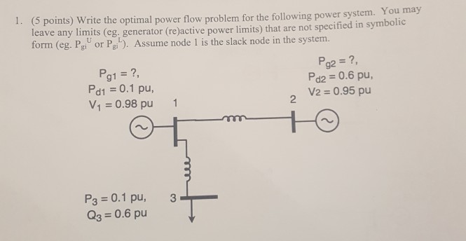 Solved 1. (5 points) Write the optimal power flow problem | Chegg.com