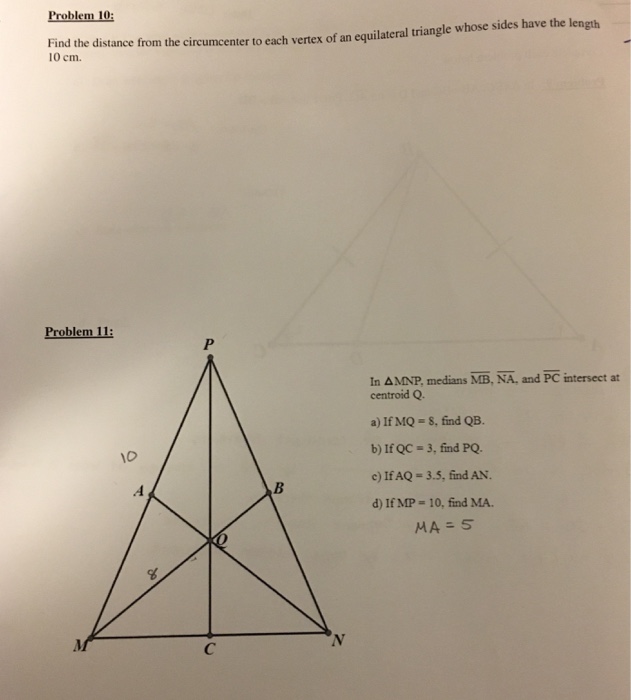 Solved Find the distance from the circumecenter to each