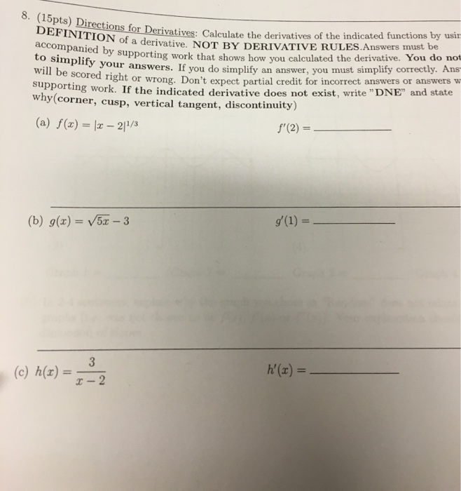 Solved Directions For Derivatives Calculate The Derivatives 5076